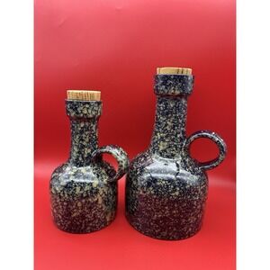 2 Vintage Mottled Blue Craft Pitcher Jig Vase 66/9 Italy Bitossi Pottery 10", 8"